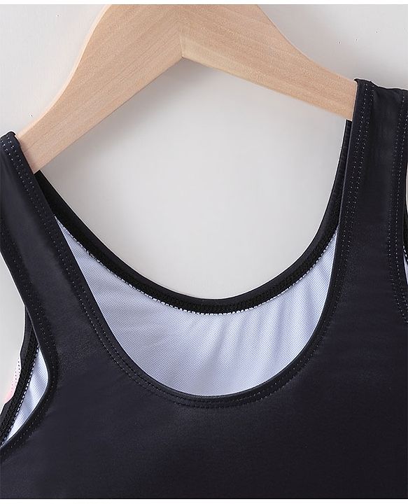 Pine Active Sleeveless V Cut Swimsuit Graphics Print - Black