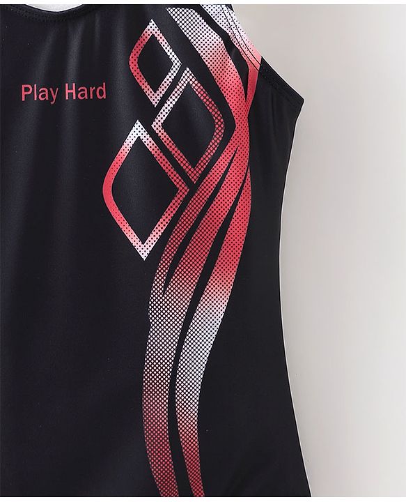 Pine Active Sleeveless V Cut Swimsuit Graphics Print - Black