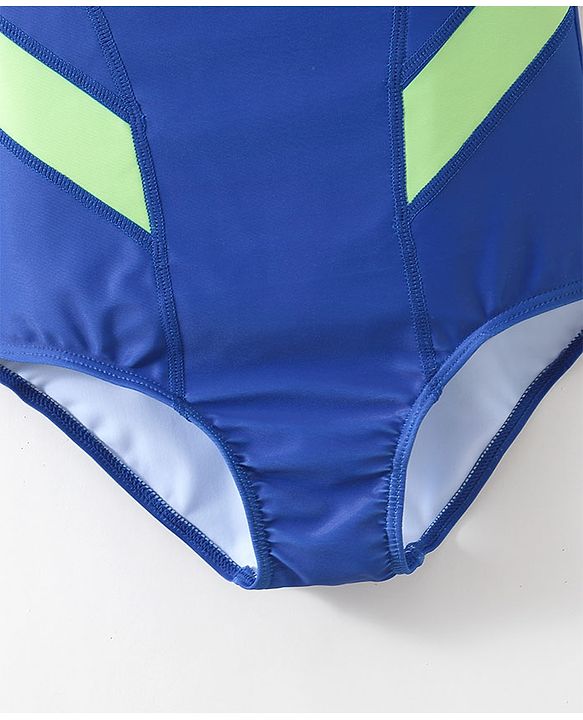 Pine Active Sleeveless V Cut Swimsuit Text Print - Blue