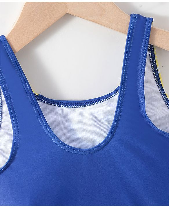 Pine Active Sleeveless V Cut Swimsuit Text Print - Blue