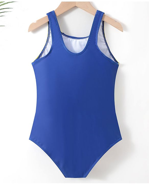 Pine Active Sleeveless V Cut Swimsuit Text Print - Blue
