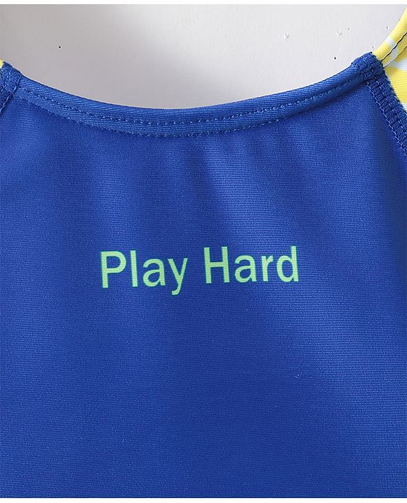 Pine Active Sleeveless V Cut Swimsuit Text Print - Blue
