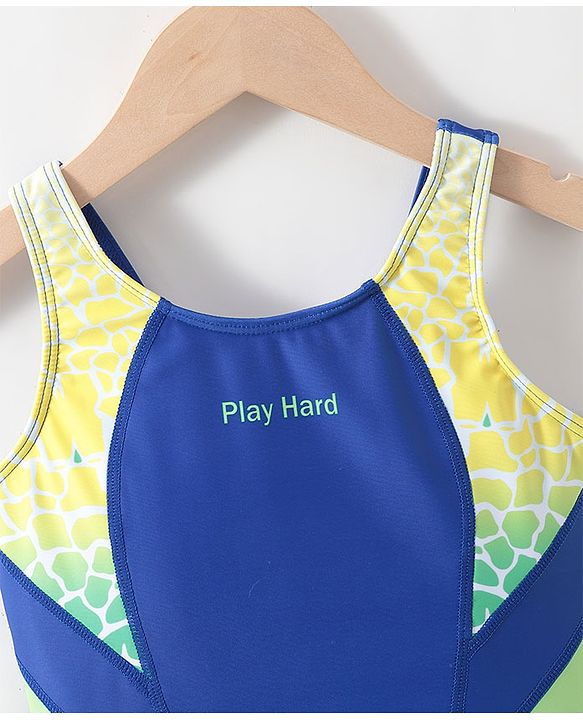 Pine Active Sleeveless V Cut Swimsuit Text Print - Blue