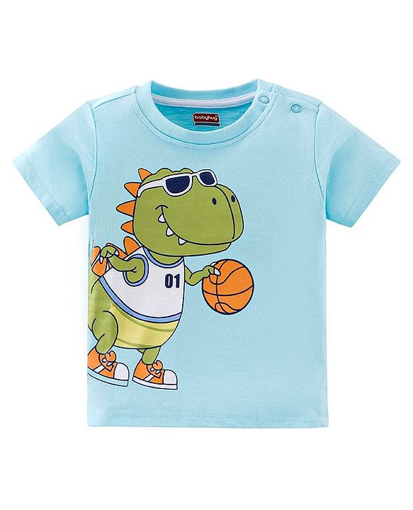 Babyhug Cotton Knit Half Sleeves T-Shirts with Dino Print Pack of 3 - White Blue & Green