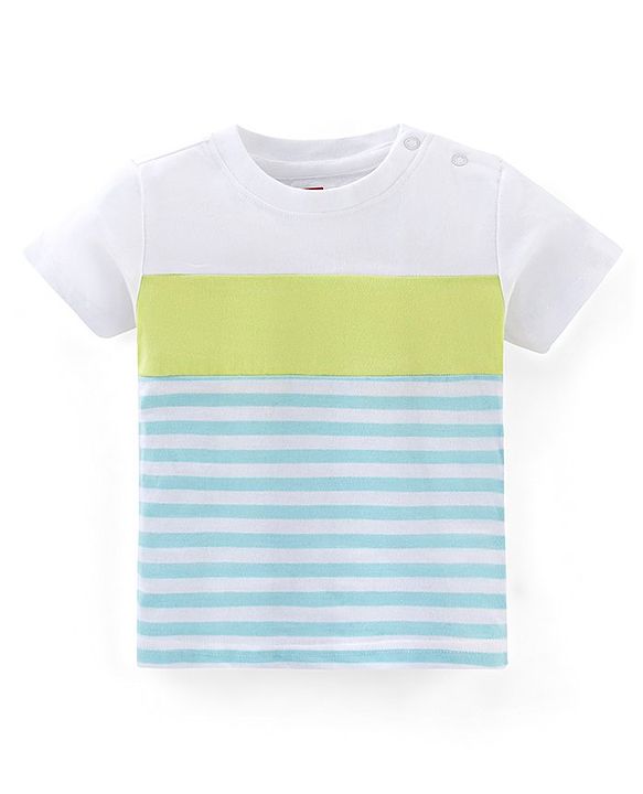 Babyhug Cotton Knit Half Sleeves T-Shirts with Dino Print Pack of 3 - White Blue & Green