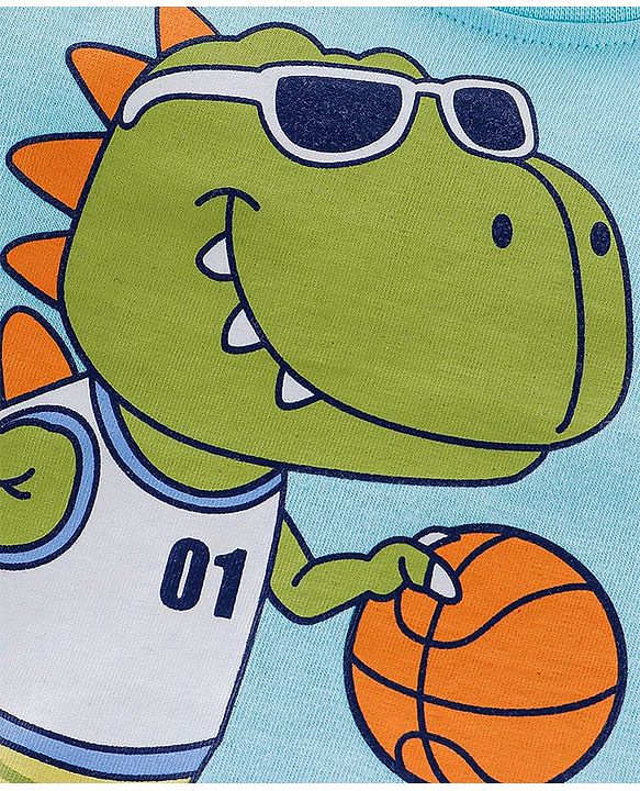 Babyhug Cotton Knit Half Sleeves T-Shirts with Dino Print Pack of 3 - White Blue & Green