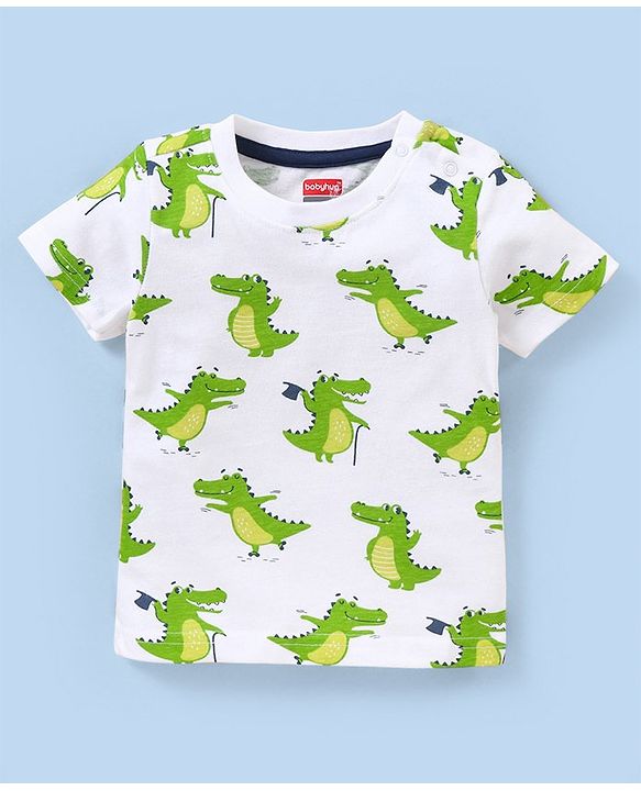 Babyhug Cotton Jersey Half Sleeves T-Shirt Crock Print Pack Of 3 - Green & White