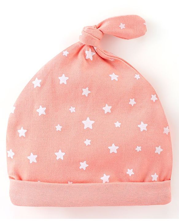 Babyhug 100% Cotton Cap Star Print  Peach - Diameter 11.5 cm