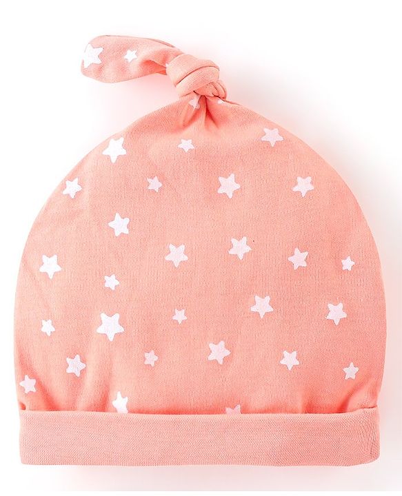Babyhug 100% Cotton Cap Star Print  Peach - Diameter 11.5 cm