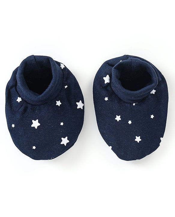 Babyhug 100% Cotton Star Printed Mittens & Booties - Navy Blue