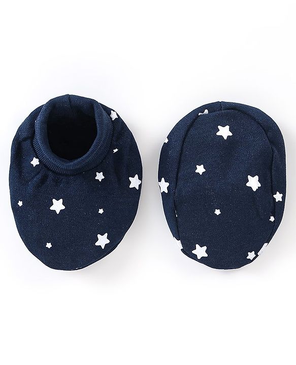 Babyhug 100% Cotton Star Printed Mittens & Booties - Navy Blue