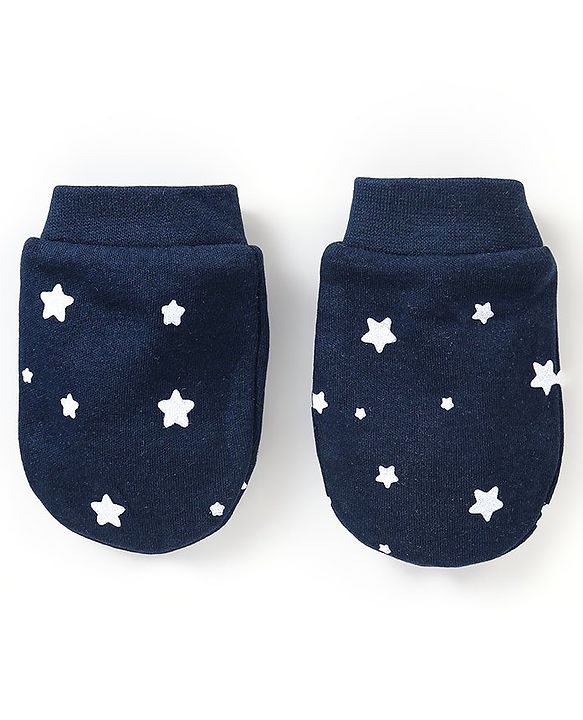 Babyhug 100% Cotton Star Printed Mittens & Booties - Navy Blue