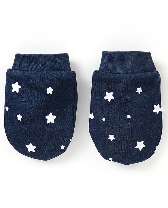 Babyhug 100% Cotton Star Printed Mittens & Booties - Navy Blue