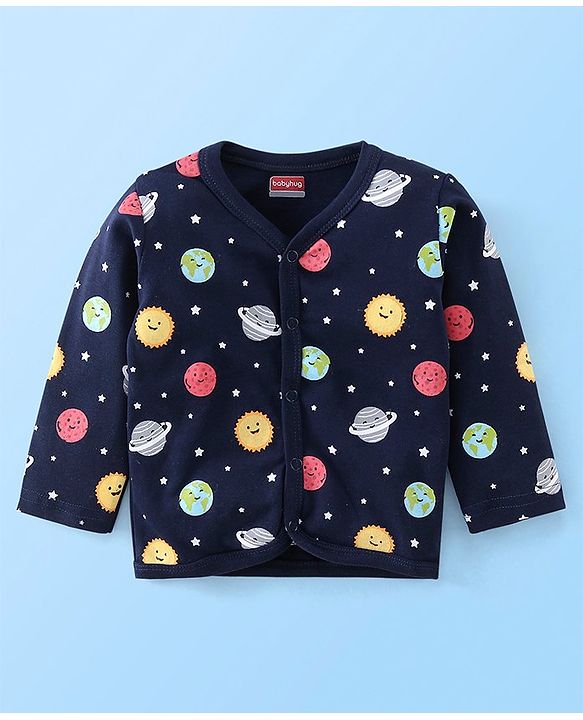 Babyhug 100% Cotton Full Sleeves Vests Stripes & Space Print Pack of 3- Red & Blue