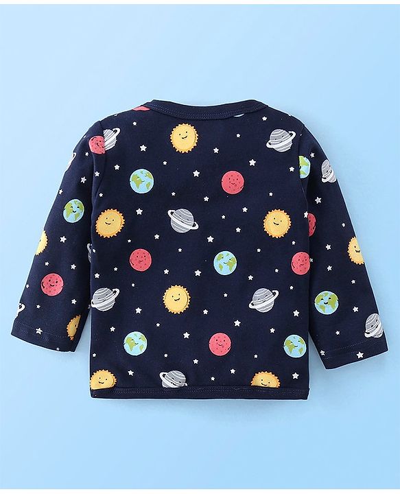 Babyhug 100% Cotton Full Sleeves Vests Stripes & Space Print Pack of 3- Red & Blue