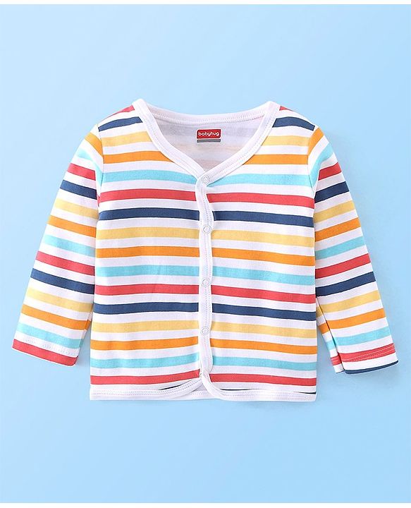 Babyhug 100% Cotton Full Sleeves Vests Stripes & Space Print Pack of 3- Red & Blue