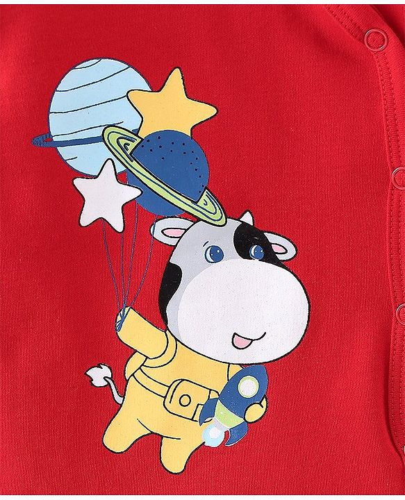 Babyhug 100% Cotton Full Sleeves Vests Stripes & Space Print Pack of 3- Red & Blue