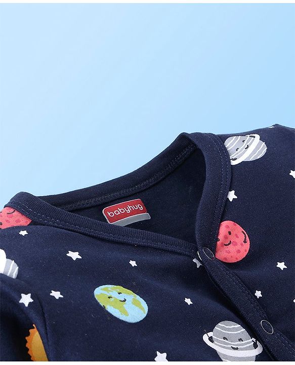Babyhug 100% Cotton Full Sleeves Vests Stripes & Space Print Pack of 3- Red & Blue