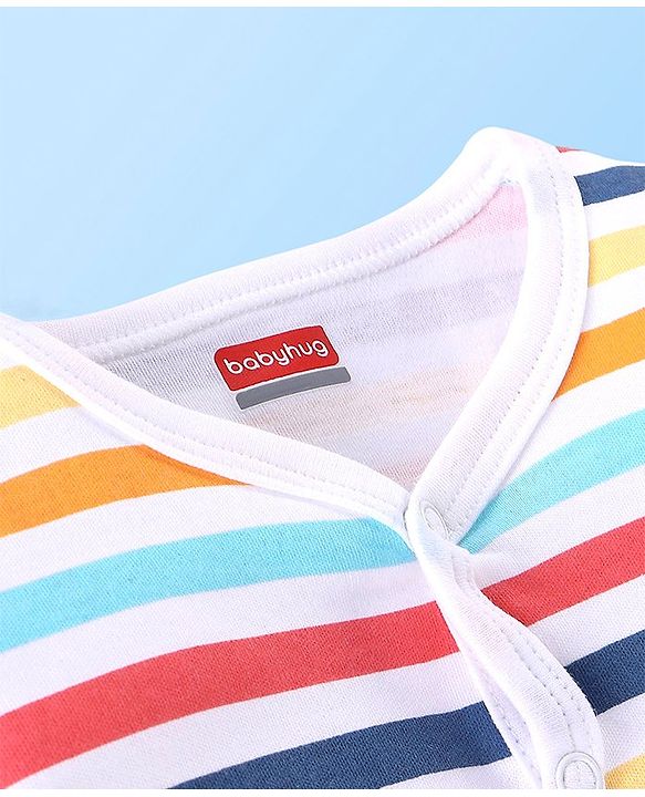 Babyhug 100% Cotton Full Sleeves Vests Stripes & Space Print Pack of 3- Red & Blue