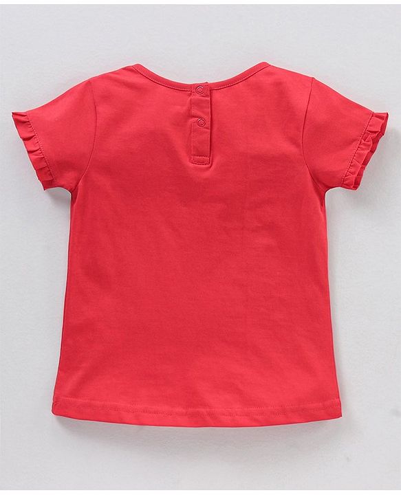 Babyhug 100% Cotton Knit Half Sleeves Top and Skirt Floral Heart Applique - Red & Blue