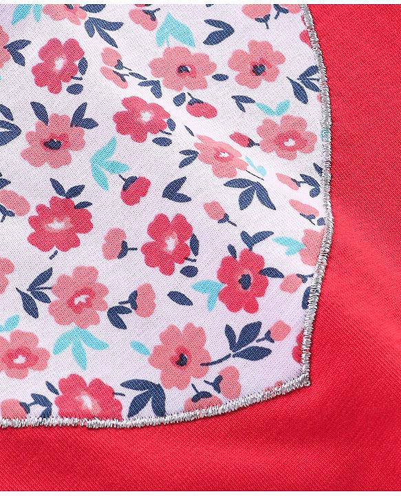 Babyhug 100% Cotton Knit Half Sleeves Top and Skirt Floral Heart Applique - Red & Blue
