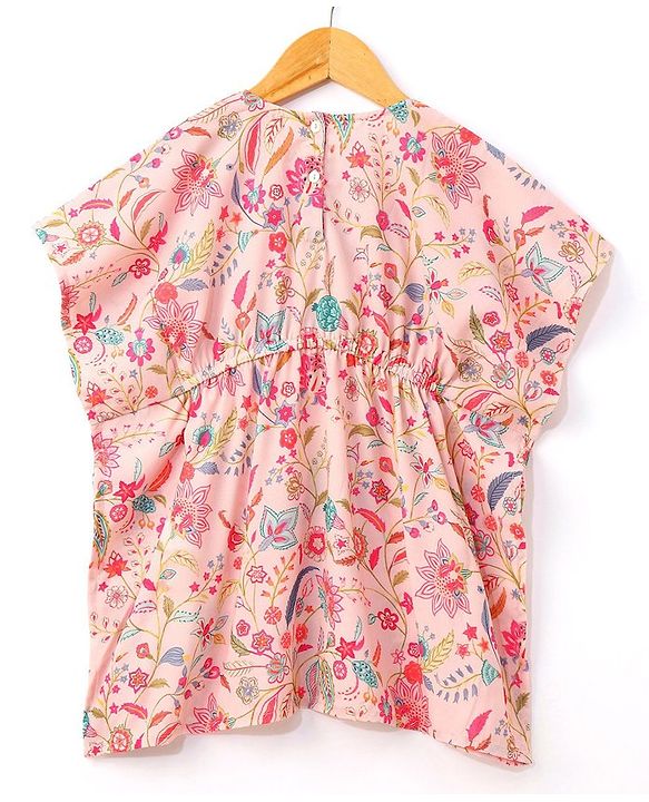 Babyhug Half Sleeves Kaftan Top With Leggings Floral Print- Peach