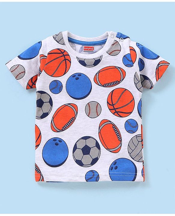 Babyhug Cotton Knit Half Sleeves Text & Balls Printed T-Shirts Pack of 3 - Red & Navy Blue