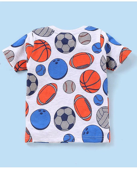 Babyhug Cotton Knit Half Sleeves Text & Balls Printed T-Shirts Pack of 3 - Red & Navy Blue