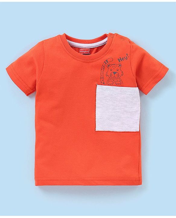 Babyhug Cotton Half Sleeves T-Shirts Tiger Print Pack Of 3 - Grey & Orange