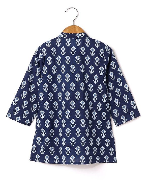 Babyhug 100% Cotton Full Sleeves Floral Printed Kurta & Dhoti Set- Indigo