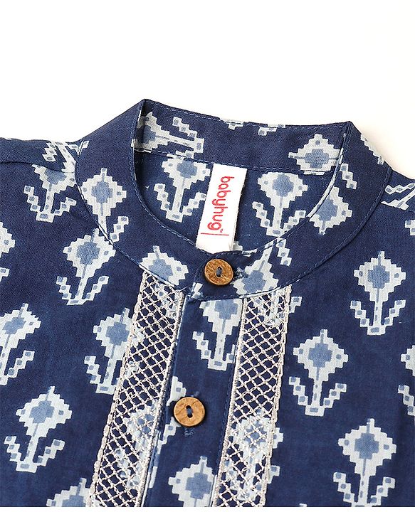 Babyhug 100% Cotton Full Sleeves Floral Printed Kurta & Dhoti Set- Indigo