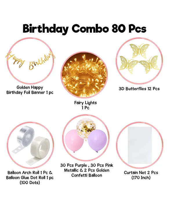 Party Propz Birthday Banner Balloon Decoration With Net And Light Pack Of  80 Online in India, Buy at Best Price from  - 13195174