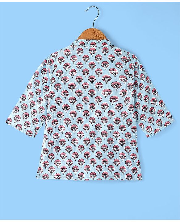 Babyhug 100% Cotton Full Sleeves Floral Printed Kurta & Pyjama Set - Blue