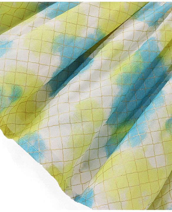 Babyhug Cotton Sleeveless Ethnic Dress With Tie & Dye Print - Green Blue & White