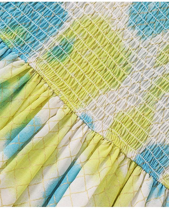 Babyhug Cotton Sleeveless Ethnic Dress With Tie & Dye Print - Green Blue & White