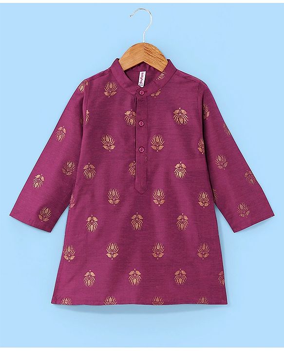 Babyhug Woven Full Sleeves Foil Printed Kurta & Pajama Set - Magenta