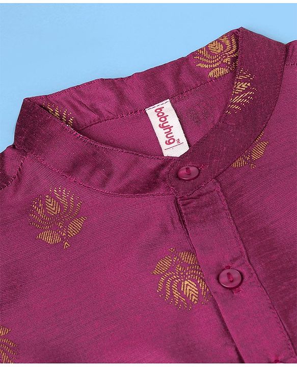 Babyhug Woven Full Sleeves Foil Printed Kurta & Pajama Set - Magenta
