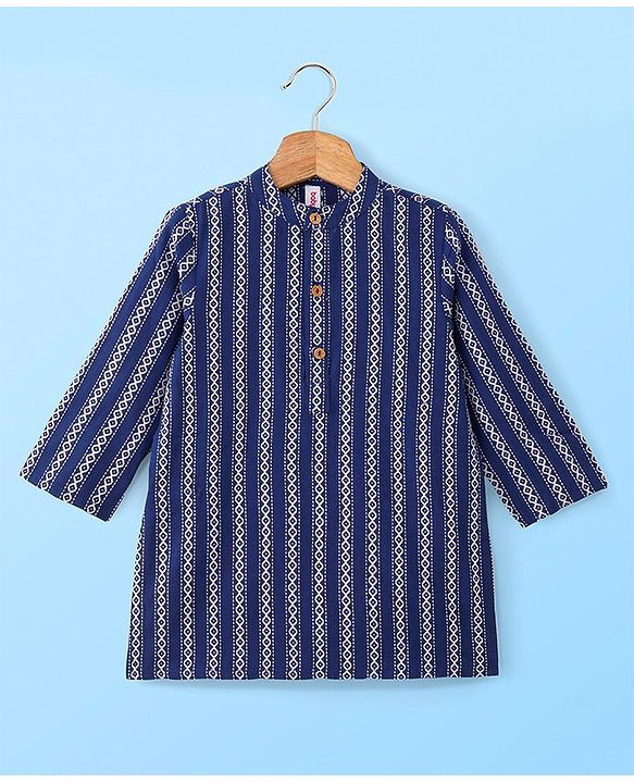 Babyhug Full Sleeves 100% Cotton Spiral Printed Kurta Pyjama Set - Indigo