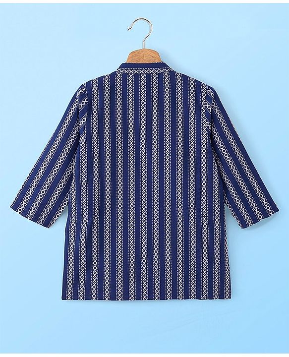 Babyhug Full Sleeves 100% Cotton Spiral Printed Kurta Pyjama Set - Indigo
