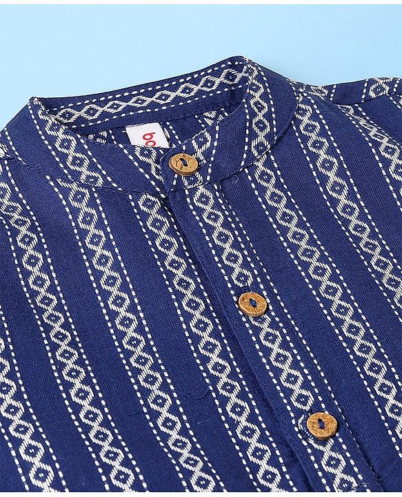 Babyhug Full Sleeves 100% Cotton Spiral Printed Kurta Pyjama Set - Indigo