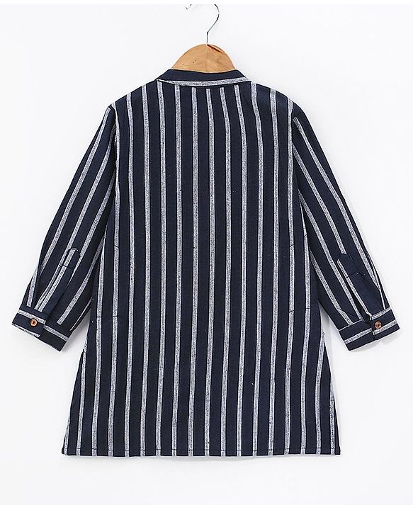Babyhug 100% Cotton Kurta With Striped Embroidery Detailing - Indigo