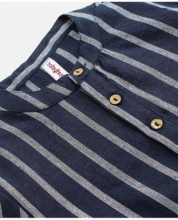 Babyhug 100% Cotton Kurta With Striped Embroidery Detailing - Indigo
