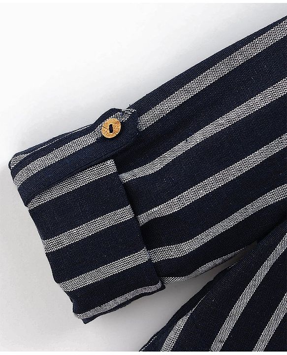 Babyhug 100% Cotton Kurta With Striped Embroidery Detailing - Indigo