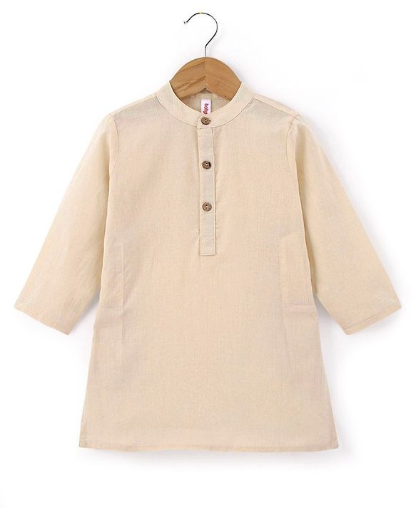 Babyhug Full Sleeves Solid Kurta & Pyjama Set With Printed Jacket- Cream