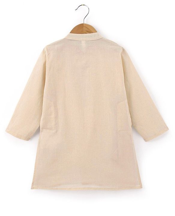 Babyhug Full Sleeves Solid Kurta & Pyjama Set With Printed Jacket- Cream
