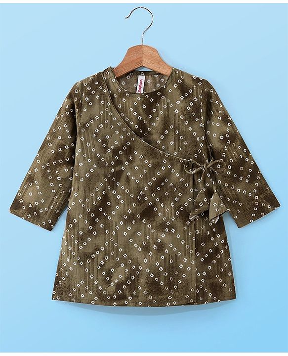 Babyhug Rayon Full Sleeves Kurta With Dhoti Rayon Slub Bandhani Print - Green