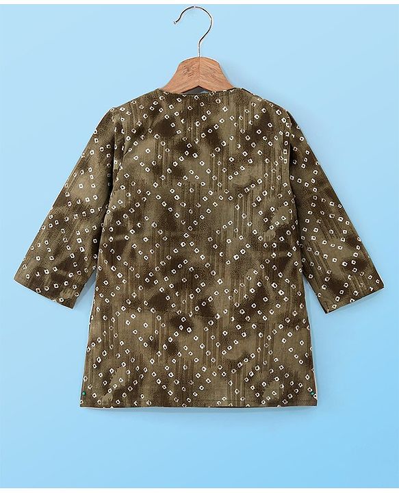 Babyhug Rayon Full Sleeves Kurta With Dhoti Rayon Slub Bandhani Print - Green