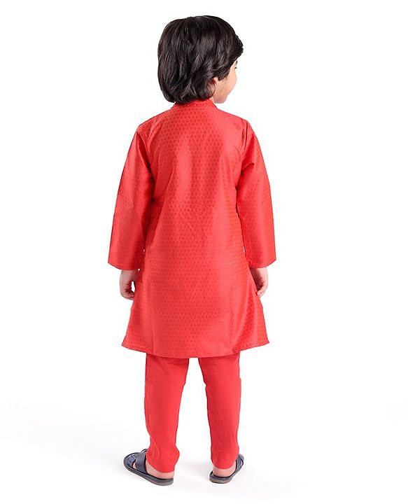 Babyhug Full Sleeve Dobby Kurta With Pyjama Set-Red