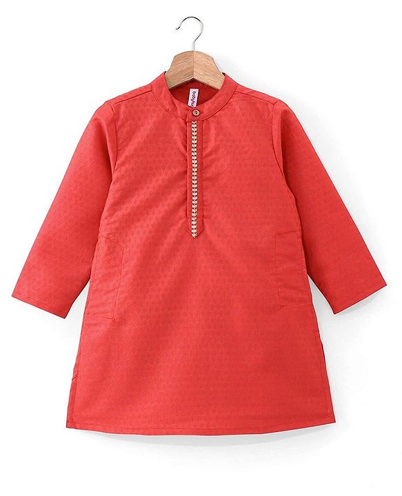 Babyhug Full Sleeve Dobby Kurta With Pyjama Set-Red