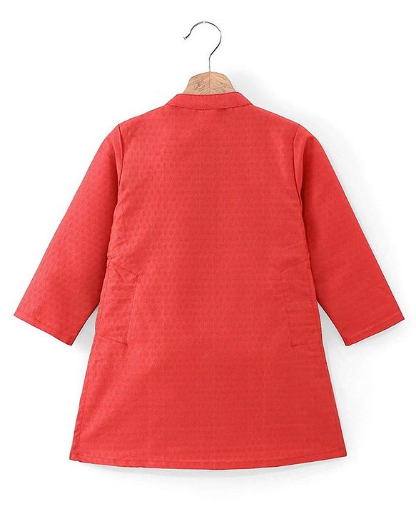 Babyhug Full Sleeve Dobby Kurta With Pyjama Set-Red